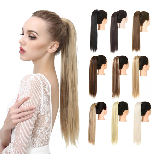 Velcro ponytail realistic matte silk long straight hair wig ponytail for women Velcro wrapped wig straight hair