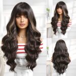 Long Curly Wavy Brown Blonde Accent Synthetic Wig for Women - Everyday Party Wear - Mixed Color, Soft Touch, Natural Look, and Versatile Style