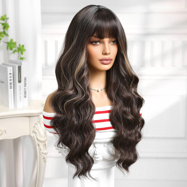 Long Curly Wavy Brown Blonde Accent Synthetic Wig for Women - Everyday Party Wear - Mixed Color, Soft Touch, Natural Look, and Versatile Style