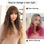 2024 Women's New Wig Gradient Linen Brown Deep Wave Bangs Long Curly Hair Deep Wave Wigs