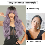 2024 new wig for women with gray purple long curly hair, dyed chemical fiber machine-made wig on top of head