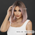 Small T Lace Chemical Fiber Wig Pink Brown Gradient Short Straight Hair Inner Button Pink BoB Lace front Wigs