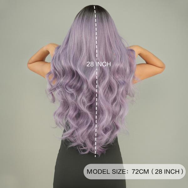 2024 new wig for women with gray purple long curly hair, dyed chemical fiber machine-made wig on top of head