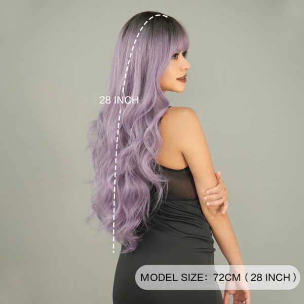 2024 new wig for women with gray purple long curly hair, dyed chemical fiber machine-made wig on top of head