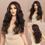 Small T lace wig European and American black brown large wavy long curly hair chemical fiber hair T-Part Lace Wig