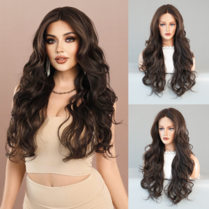 Small T lace wig European and American black brown large wavy long curly hair chemical fiber hair T-Part Lace Wig