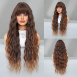 European and American women with curly hair, long hair, brown wavy wigs, full headgear, high-temperature silk, chemical fiber, Brown Wigs