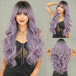 New wig for women with gray purple long curly hair, dyed wig on top of head