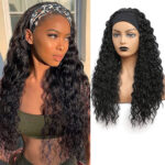 Wig Water Wave Headband Wig Custom Black Synthetic Curly Hair Wig Headband Wig