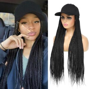 Three-strand braid baseball cap wig synthetic chemical fiber gradient black brown long braid wig hat wi