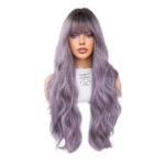 New wig for women with gray purple long curly hair, dyed wig on top of head