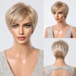 Female pixie wig bangs blonde wig daily wear pixie cut wig