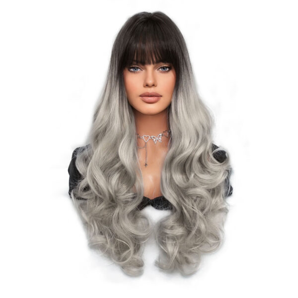 Shang Gradient Silver Gray Long Curly Hair Big Curly Full Head Wig Female Stage Play Performance Wig Full Top