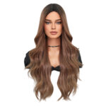 Wig for women with middle parting brown gradient long hair big wave chemical fiber machine-made headgear Ombre Brown Wigs