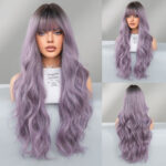 New wig for women with gray purple long curly hair, dyed wig on top of head