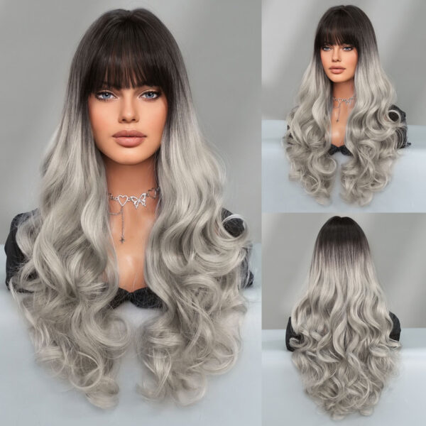 Shang Gradient Silver Gray Long Curly Hair Big Curly Full Head Wig Female Stage Play Performance Wig Full Top