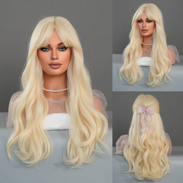 Hot Selling Barbie Gold Wig Long Curly Hair Medium Parting High Quality Chemical Fiber Wig Cosplay Barbie Wig