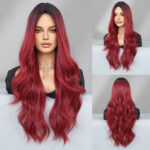 Wig for women with middle parting brown gradient long hair big wave chemical fiber machine-made headgear Ombre Brown Wigs